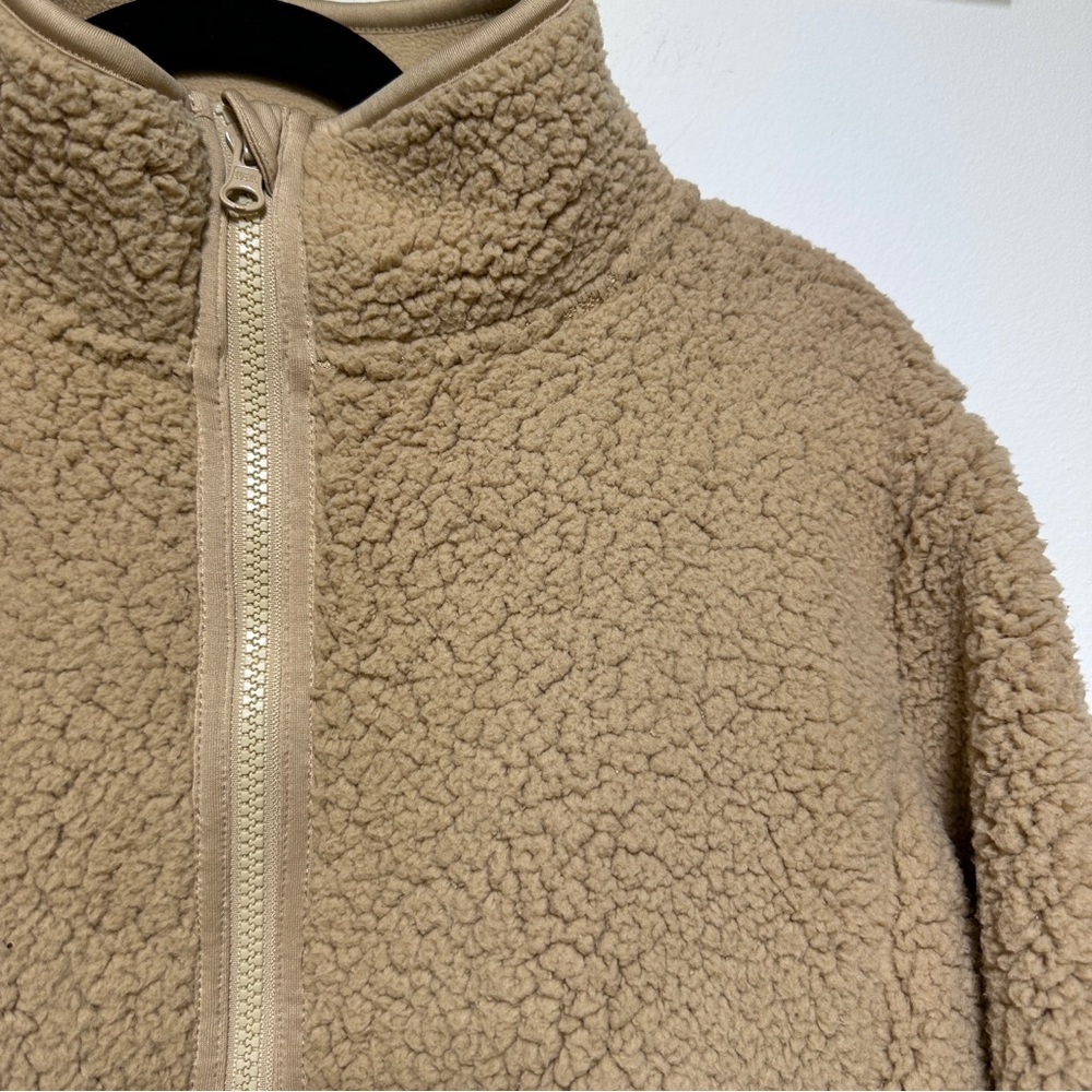 Joe Fresh Tan Sherpa Jacket M Teddy Fleece Zip Up Cozy Mock Neck Jacket - Picture 2 of 6